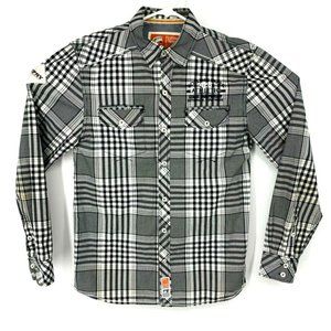 Rolling Paper NYC Mens Black White Plaid Shirt L